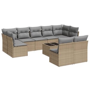 vidaXL Salon de jardin avec coussins 10 Pièces beige résine tressée