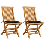 vidaXL Chaises de jardin avec coussins noir 2 Pièces Bois de teck massif