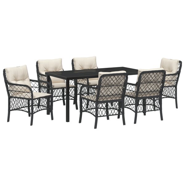 vidaXL Ensemble de salle à manger de jardin 7 pièces avec coussins Noir Poly Rattan