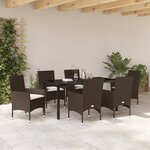 vidaXL Ensemble de salle à manger de jardin 7 pièces avec coussins marron poly rotin
