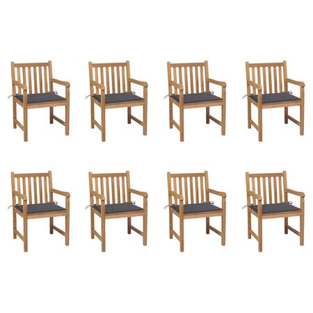 vidaXL Chaises de jardin 8 Pièces avec coussins anthracite Bois de teck