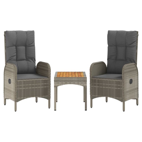 vidaXL Salon de jardin 3 Pièces avec coussins Gris Résine tressée
