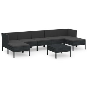 vidaXL Salon de jardin 8 Pièces avec coussins résine tressée noir
