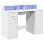 Bureau table poste de travail meuble d'ordinateur informatique étude avec lumières LED 120 x 55 x 91 cm bois d'ingénierie blanc 02_0023404