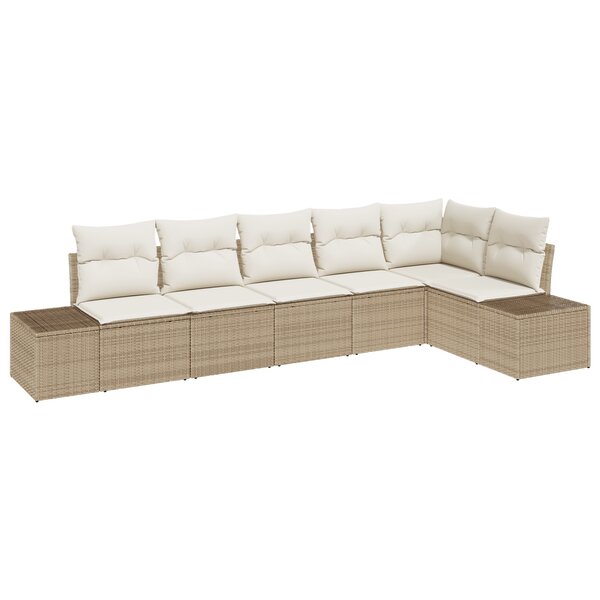 vidaXL Set de canapé de jardin 6 pièces avec coussins Beige en poly rattan