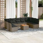 vidaXL Salon de jardin avec coussins 10 Pièces gris résine tressée