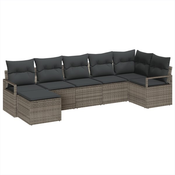 Set de canapé de jardin vidaXL 7 pièces avec coussins Gris Poly Rattan