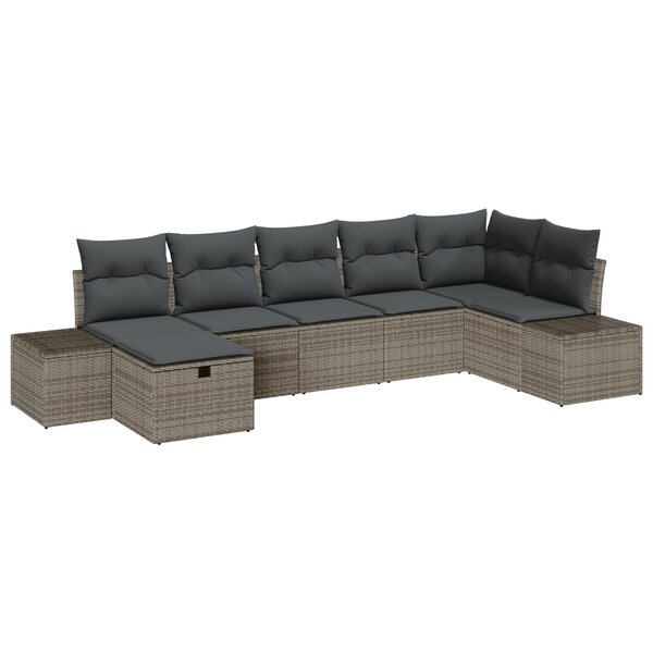 vidaXL Ensemble de canapé de jardin 7 pièces avec coussins gris en rotin poly