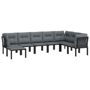 Salon de jardin meuble d'extérieur ensemble de mobilier 8 pièces noir et gris résine tressée 02_0017880