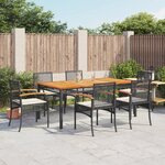 vidaXL Ensemble à manger de jardin coussins 7Pièces Noir Résine tressée
