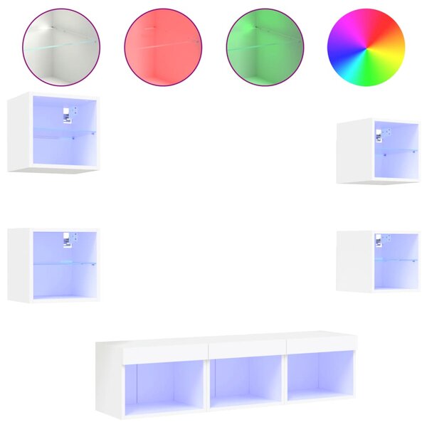 vidaXL Unités murales TV avec LED 7 Pièces blanc bois d'ingénierie