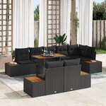 vidaXL Ensemble salle à manger jardin 9 pièces avec coussins noirs en poly rotin acacia
