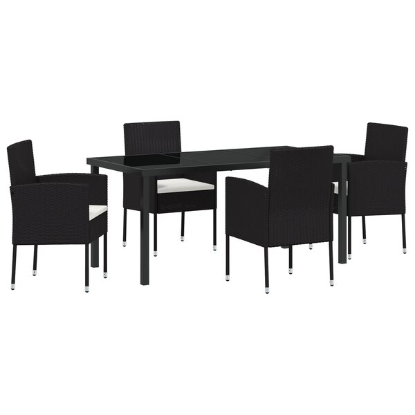 vidaXL Set de repas de jardin 5 pièces avec coussins en rattan polyester noir