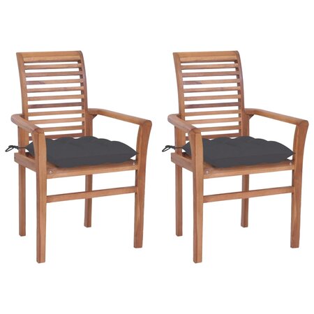 vidaXL Chaises à dîner 2 Pièces avec coussins anthracite Bois de teck