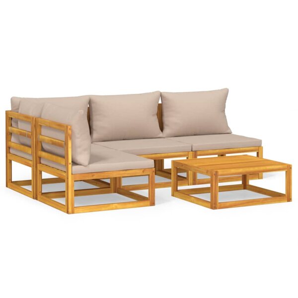 vidaXL Salon de jardin 5 Pièces avec coussins taupe bois massif