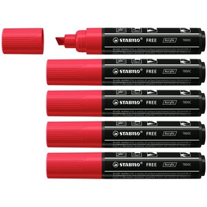 Marqueur pointe large FREE acrylic T800C rouge foncé x 5 STABILO