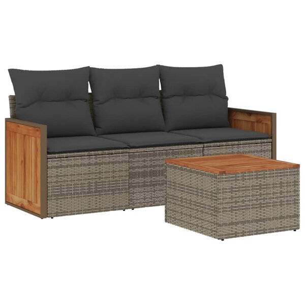 vidaXL Salon de jardin 4 Pièces avec coussins gris résine tressée