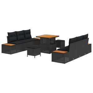 vidaXL Ensemble de canapé de jardin avec coussin 9 Pièces Noir Poly rotin