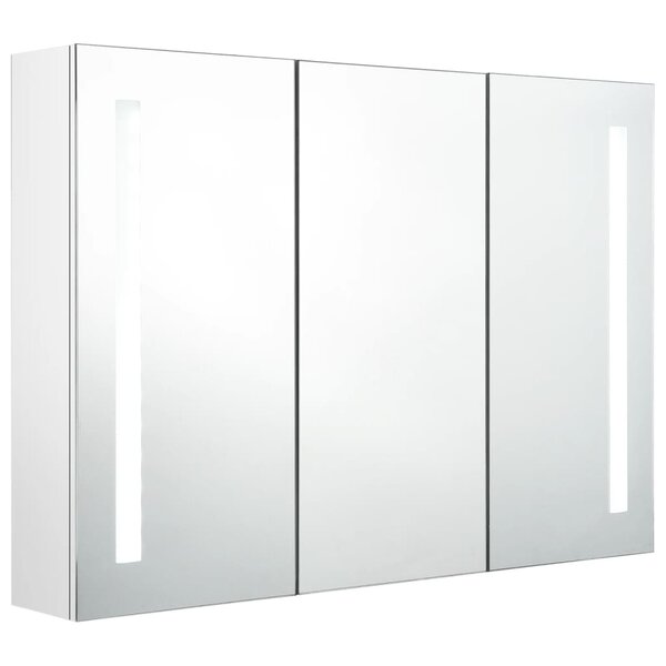 vidaXL Armoire de salle de bain à miroir LED 89x14x62cm Blanc brillant