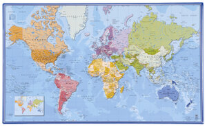 Sous main bureau carte du Monde en Anglais - Protection bureau Mappemonde