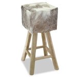vidaXL Tabouret de bar Cuir véritable et bois de teck solide