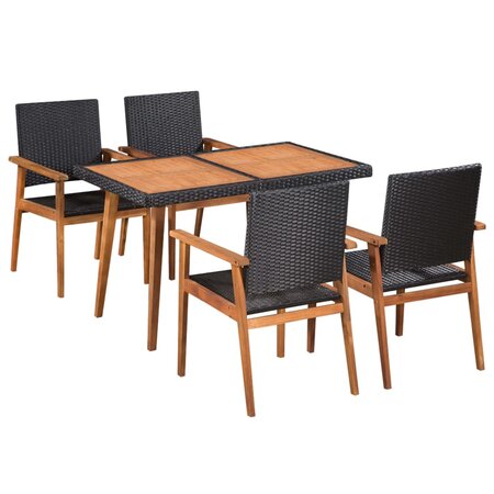 vidaXL Mobilier à dîner de jardin 5 Pièces Résine tressée Noir et marron