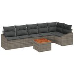 vidaXL Set de canapé de jardin 7 pièces avec coussins gris poly rotin acacia