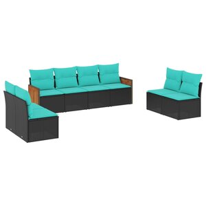 vidaXL Salon de jardin 8 Pièces avec coussins noir résine tressée