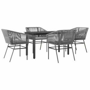vidaXL Ensemble à manger jardin coussins 5 Pièces gris poly rotin verre