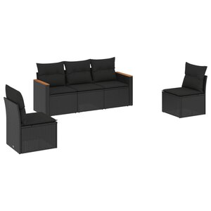 vidaXL Salon de jardin 5 Pièces avec coussins noir résine tressée