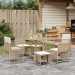 vidaXL Ensemble à manger de jardin et coussins 7 Pièces beige poly rotin