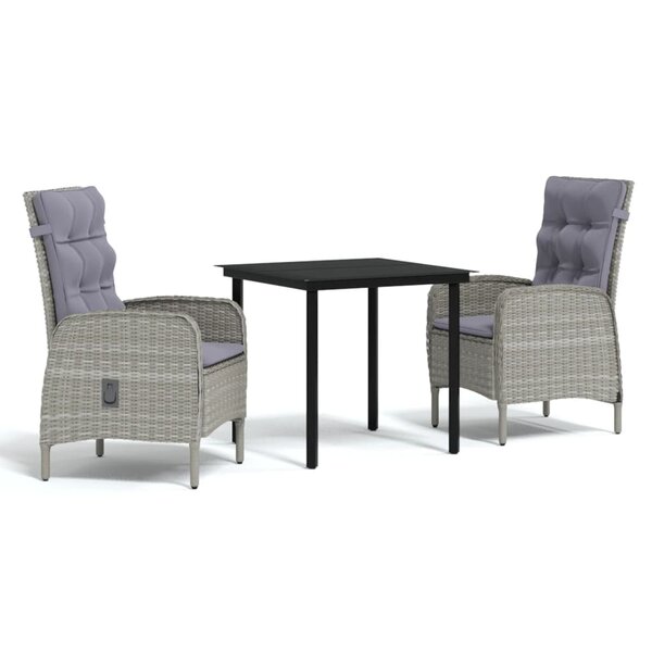 vidaXL Mobilier à dîner d'extérieur avec coussins 3 Pièces Gris et noir