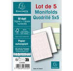 Manifold Quadrillé 5x5 14 8x10 5cm- 50 Feuillets Dupli - Sous Film Par Lot De 5 - X 40 - Exacompta