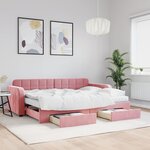 vidaXL Lit de jour avec gigogne et tiroirs rose 80x200 cm velours