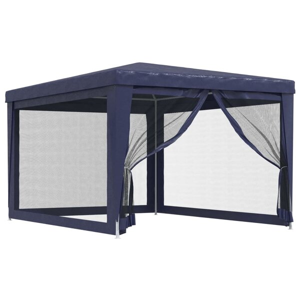 vidaXL Tente de fête avec 4 parois latérales en maille Bleu 3x4 m PEHD