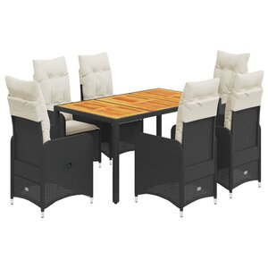 vidaXL Ensemble de bistro de jardin 7 Pièces coussins noir poly rotin