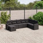 vidaXL Salon de jardin 8 Pièces avec coussins noir résine tressée