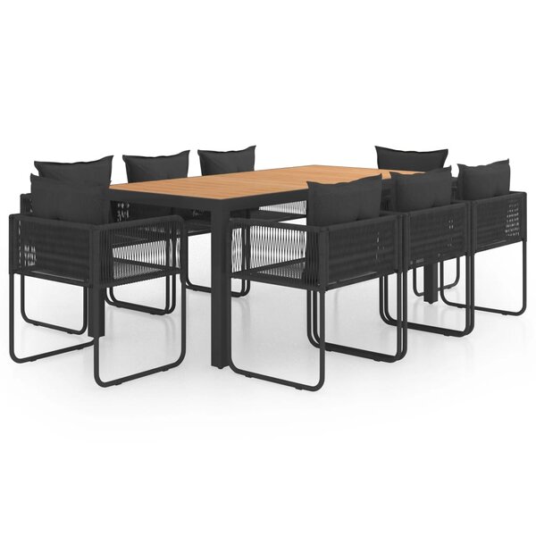 vidaXL Salon de jardin 9 Pièces PVC Résine tressée Noir et marron