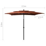 vidaXL Parasol à 3 niveaux avec mât en aluminium Terre cuite 2 5x2 5 m