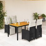vidaXL Ensemble de bistro de jardin 5 Pièces coussins noir poly rotin