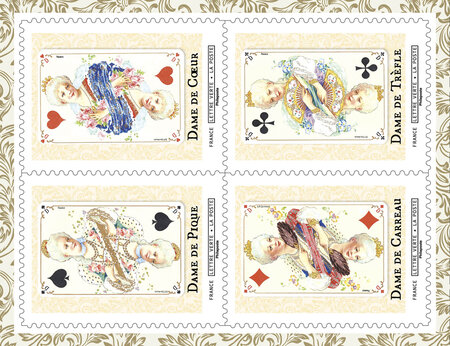 Carnet de 12 timbres - Collection Louis XV de cartes à jouer