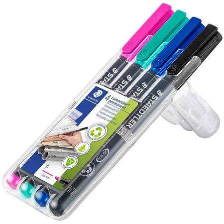 Marqueur permanent 318F Lumocolor  étui de 4 Assortis WP4-1 STAEDTLER