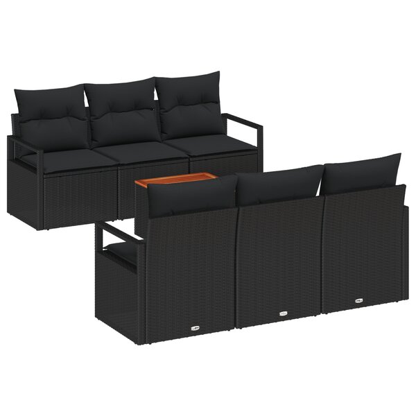 Ensemble de sofa de jardin vidaXL 7 pièces avec coussins Noir Poly Rattan Acacia