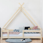 Lit Tipi enfant avec barrière bois massif blanc 90 x 160 cm