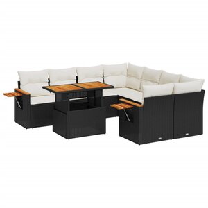 vidaXL Salon de jardin 9 Pièces avec coussins noir résine tressée