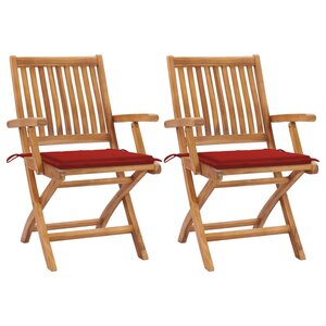 vidaXL Chaises de jardin 2 Pièces avec coussins rouge Bois de teck massif