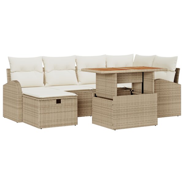 vidaXL Ensemble de 7 canapés de jardin avec coussins en rotin beige