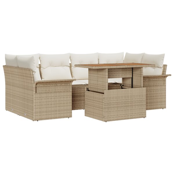vidaXL Ensemble de canapé de jardin 7 pièces avec coussins Beige Poly Rotin Acacia