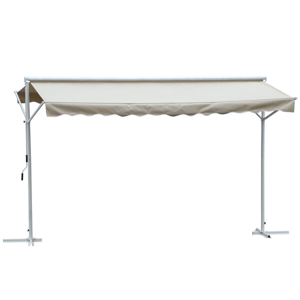 Store double pente manuel rétractable inclinaison réglable acier époxy blanc polyester imperméabilisé anti-UV beige dim. 4 50L x 3 40l x 2 55H m