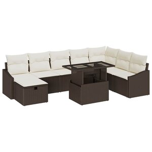 vidaXL Ensemble de canapé de jardin 9 Pièces Marron polyrotin
